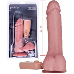 Pênis Real Branco com Vibrador e Controle externo 16x4 Hot Flowers - Sex shop