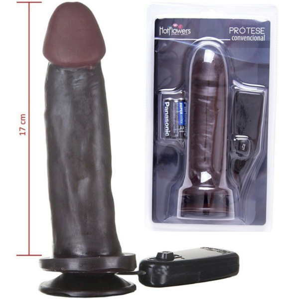 Pênis Real Preto com Vibrador externo 18x4,5cm Hot Flowers - Sexshop