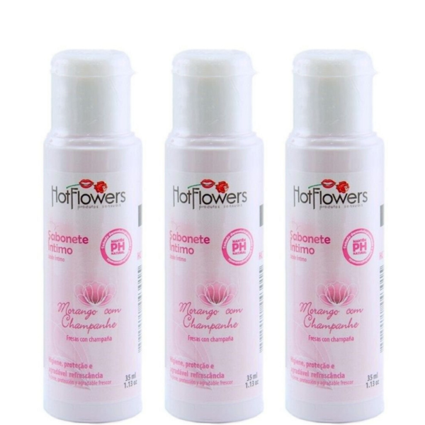 Kit 03 Sabonete Íntimo MORANGO COM CHAMPANHE 35ml - Sexshop