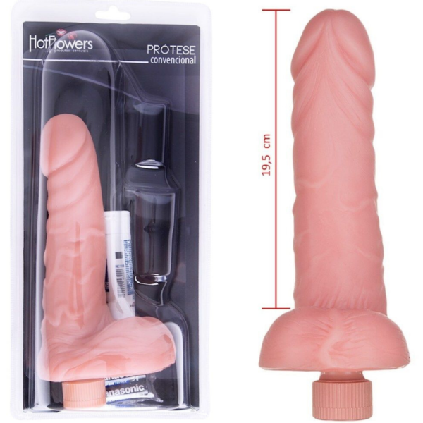 Pênis Realista com Escroto e Vibrador 21,5x5cm Hot Flowers - Sexshop