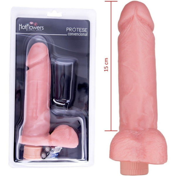 Pênis com Vibrador e escroto 19,5x5,5cm Hot Flowers - Sex shop