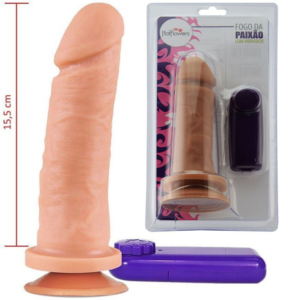 Pênis com vibrador e ventosa Fogo da Paixão 16x4,5cm Hot Flowers - Sex shop