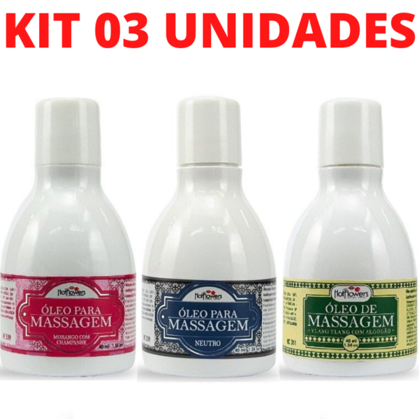 Kit 03 Óleo para Massagem 3 sabores Beijável 40ml Hot Flowers - Sex shop