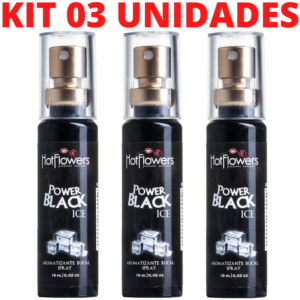 Kit 03 Aromatizante Bucal Power Black Ice Spray 18ml Hot Flowers - Sexshop