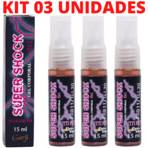 Kit 03 Super Shock Tutti-Frutti Excitante Elétrico Spray Unissex 15ml Garji - Sexshop