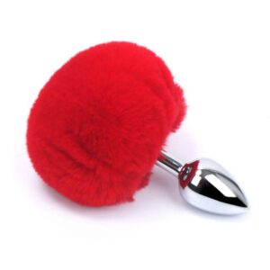 Plug Anal rabo de Coelho Pompom Vermelho - Sex shop