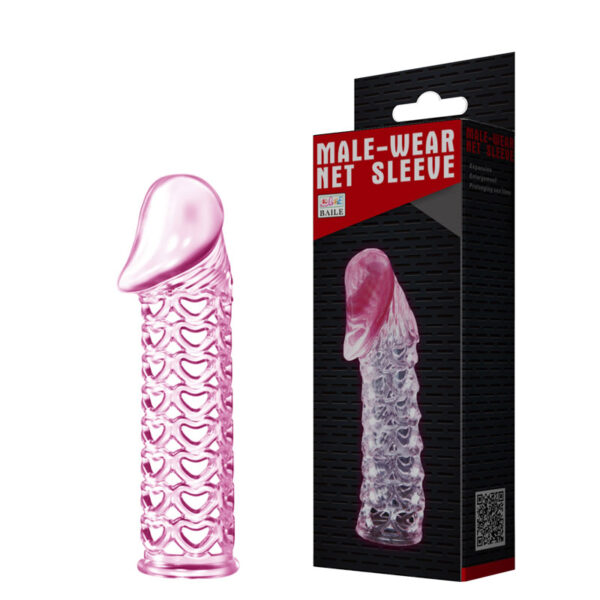 Capa Peniana Extensora com 2,2 cm e Relevos em Formato de Coração - MALE WEAR NET SLEEVE - Sex shop