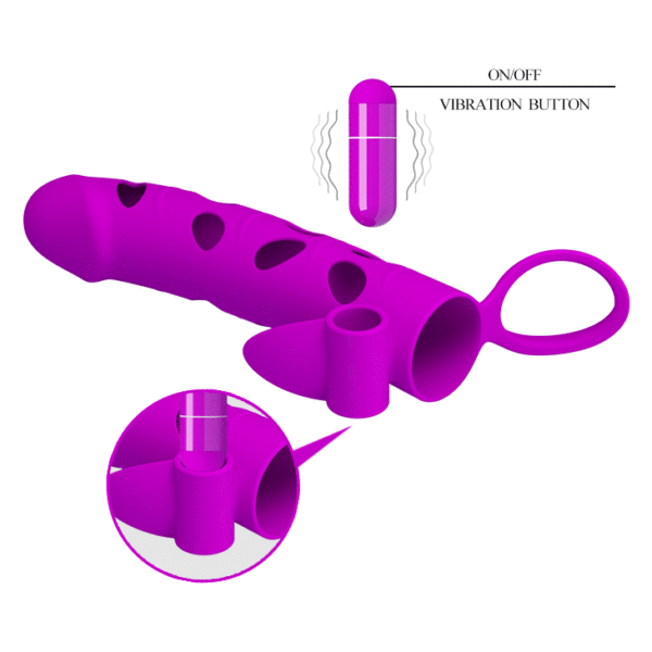Capa Peniana Rosa com Alça para Escroto e Estimulador Vibratório Formato Língua - PRETTY LOVE - Sexshop