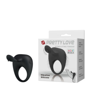 Anel Peniano em Silicone Vibratório com Estimulador Clitoriano – PRETTY LOVE STIMULATING TONGUO - Sex shop