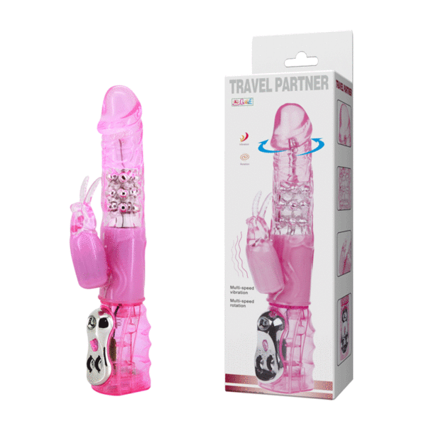 Vibrador Rotativo com Estimulador Clitoriano Vibratório - TRAVEL PARTNER - Sex shop
