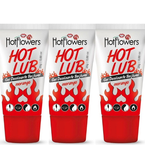 Kit 03 Gel Deslizante HotLub Beijável 25g HotFlowers - Sex shop
