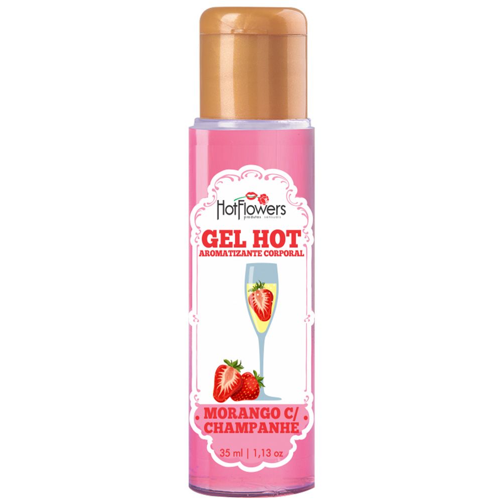 Kit 03 Gel Quente Aromatizante Morango com Champanhe 35ml Hot Flowers - Sexshop