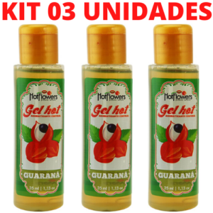 Kit 03 Gel Quente Aromatizante Guarana 35ml Hot Flowers - Sexshop