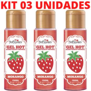 Kit 03 Gel Quente Aromatizante Morango 35ml Hot Flowers - Sexshop