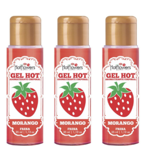 Kit 03 Gel Quente Aromatizante Morango 35ml Hot Flowers - Sexshop