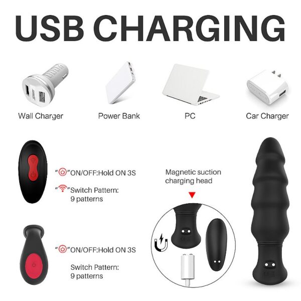 Plug Anal Dupla Penetração e Controle Remoto 9 Vibrações Dragon S-Hande - Sexshop