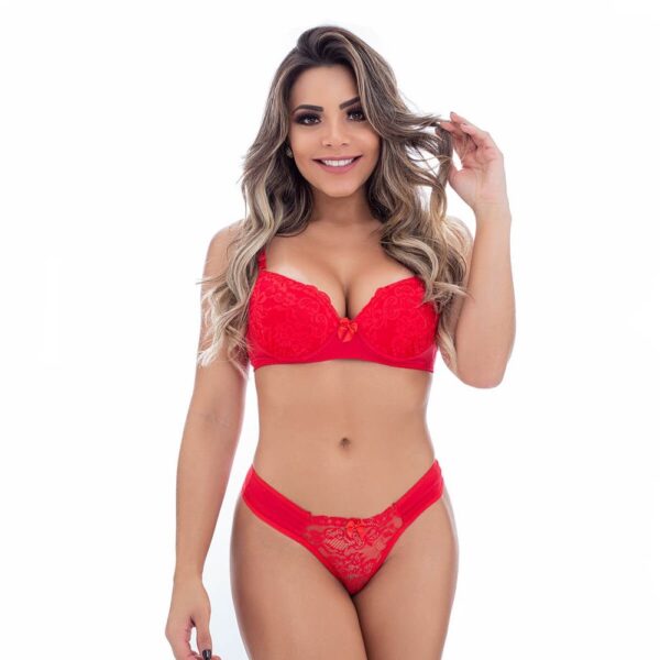 Conjunto Sex Fio Dental Renda Cor Vermelho Com Lacinho Na Frente Pantitex