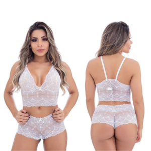 Conjunto Caleçon Em Renda Branca Sem Bojo Miss Collection