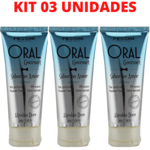 Kit 03 Oral Gourmet Sabor No Amor Gel Comestível 45G Algodão Doce - Pessini