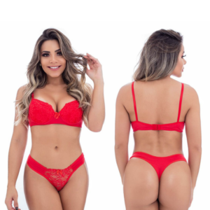 Conjunto Sex Fio Dental Renda Cor Vermelho Com Lacinho Na Frente Pantitex