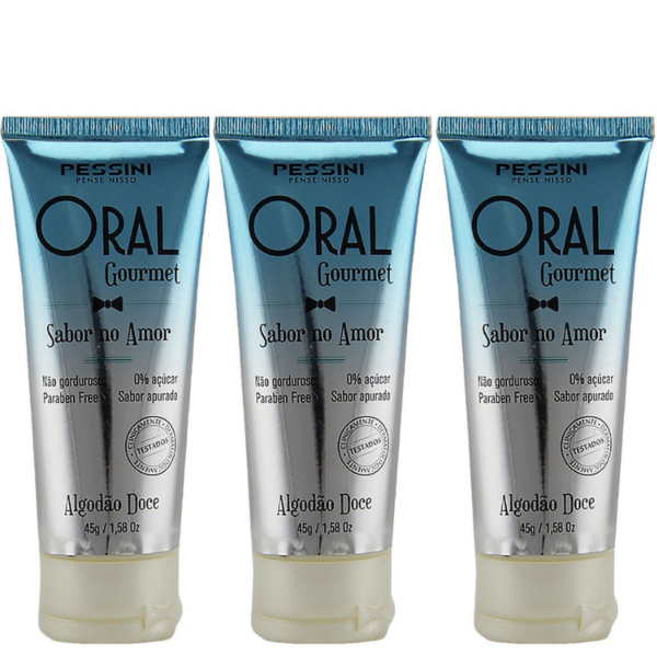 Kit 03 Oral Gourmet Sabor No Amor Gel Comestível 45G Algodão Doce - Pessini