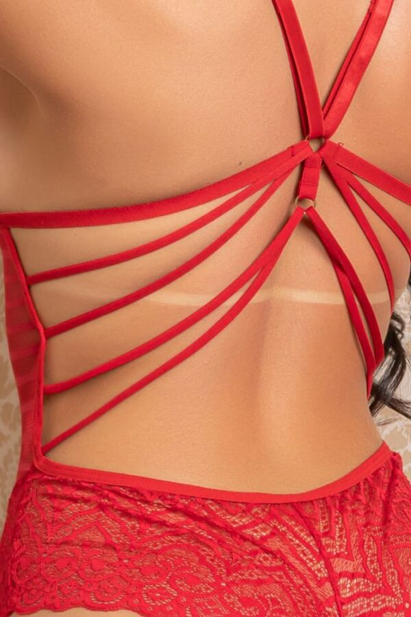 Body Feminino Vermelho em Laise e Renda Garota Veneno - Sex shop