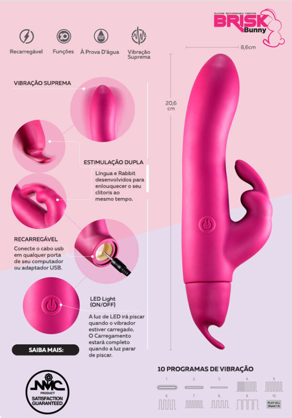 Vibrador Brisk Bunny Recarregável em Silicone com Língua vibrante - Roxo - Sex shop