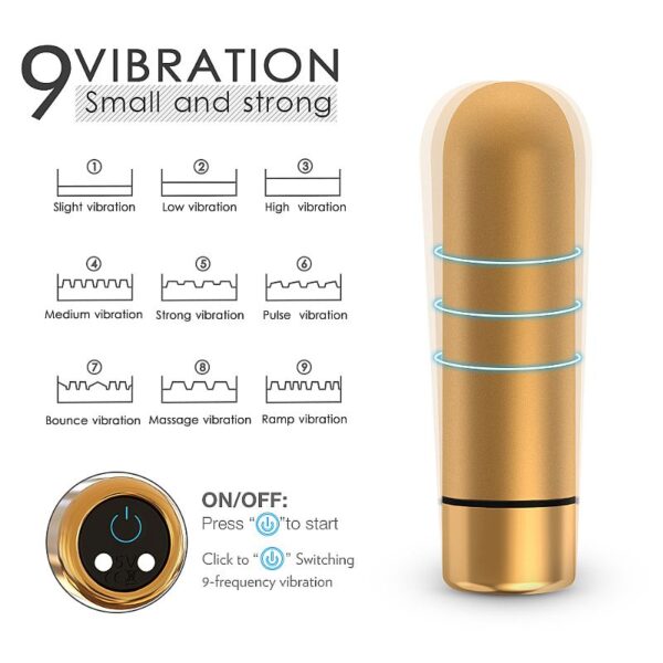 Vibrador Bullet Dourador Recarregável 9 Vibrações - SEED-3 - S-Hande - Sexshop - Image 3