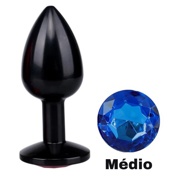 Plug Anal Preto Metalizado em Aço Inoxidavel Com Joia Medio