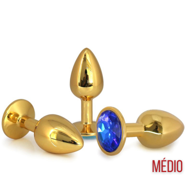 Plug Anal Dourado Com Joia Na Base em Aço Inoxidável Médio