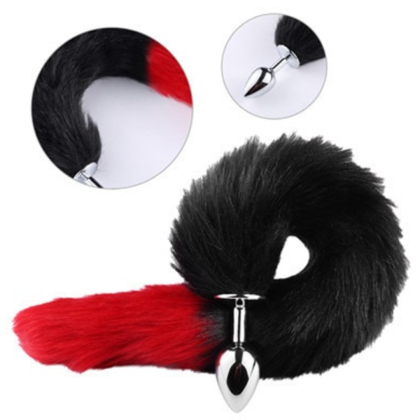 Plug Anal Em Aço inoxidável Calda de Raposa Vermelho e Preto