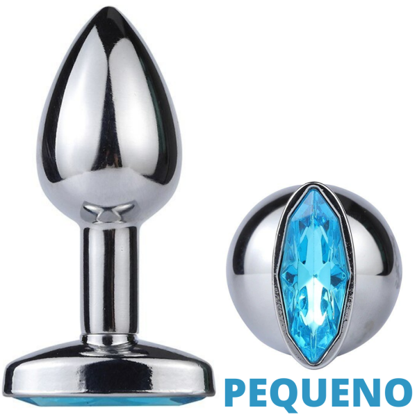 Plug Anal Pequeno em aço Inoxidável Com Alça de Segurança Pedra Joia