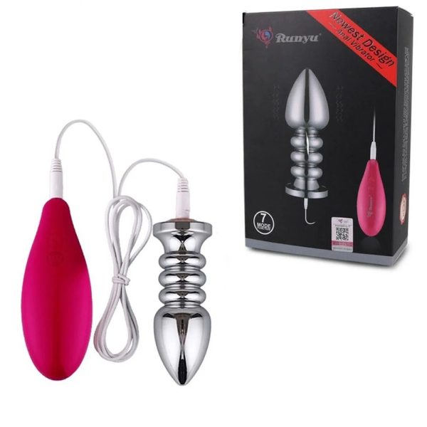 Plug Anal Em Aço Inoxidável Escalonado Com Vibrador e Joia Na Base