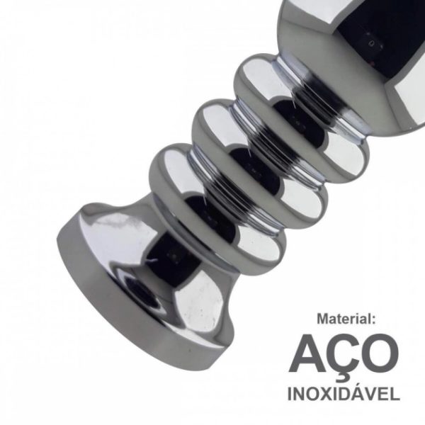 Plug Anal Em Aço Inoxidável Escalonado Com Vibrador e Joia Na Base - Image 2