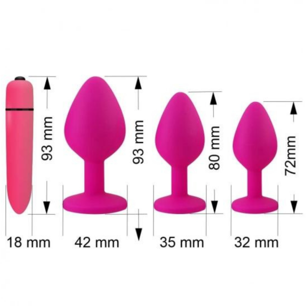 Kit Plug Anal em Silicone Com 3 Tamanhos Diferentes + Capsula Vibratória Rosa - Image 2