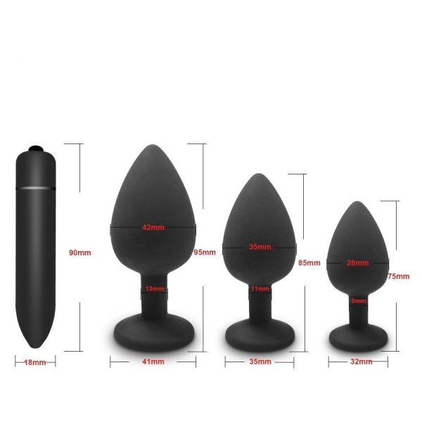 Kit Plug Anal em Silicone Com 3 Tamanhos Diferentes + Capsula Vibratória Preto - Image 2