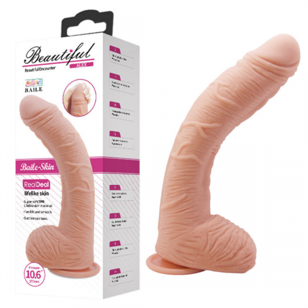 Pênis Realístico 27 cm com Glande Saliente, Escroto e Ventosa - BEAUTIFUL ALEX