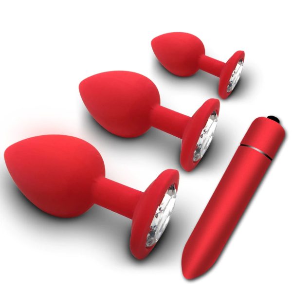 Kit Plug Anal em Silicone Com 3 Tamanhos Diferentes + Capsula Vibratória Vermelho - Image 2