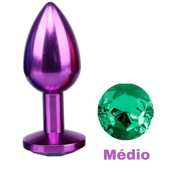 Plug Anal Rosa Metalizado em Aço Inoxidável Com Joia Médio