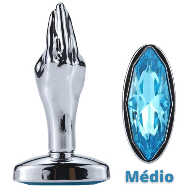 Plug Anal Aço Inox Médio com Formato de mão e Joia na Base