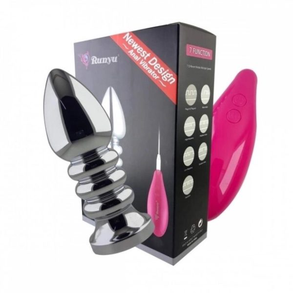 Plug Anal Em Aço Inoxidável Escalonado Com Vibrador e Joia Na Base - Image 3