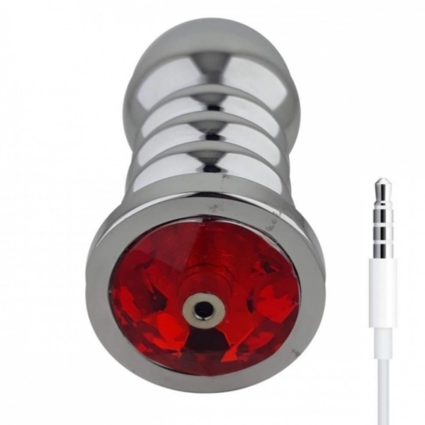 Plug Anal Em Aço Inoxidável Ondulado Com Vibrador e Joia Na Base - Image 3