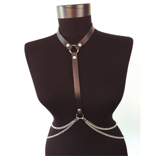 Colar Com Arreio Harness Couro Preto Com Cinto de Corrente Fetiche - Image 2