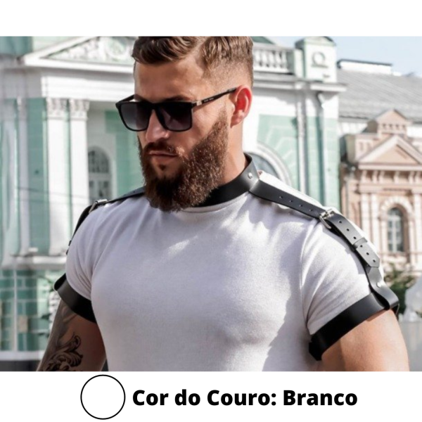 Arreio Com Coleira Para Ombros e Braços Branco Arnês Sexy Masculino