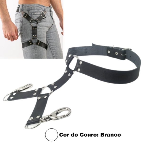 Cinto Para Coxa Dupla Arnês Masculina Sexy Em Couro Branco