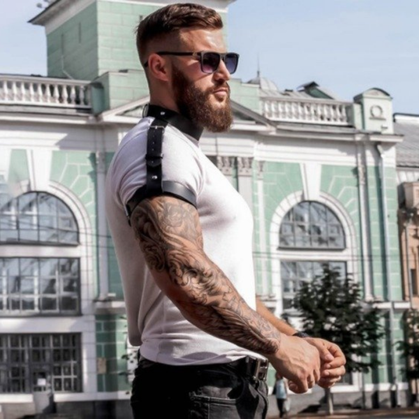 Arreio Com Coleira Para Ombros e Braços Vermelho Arnês Sexy Masculino - Image 5