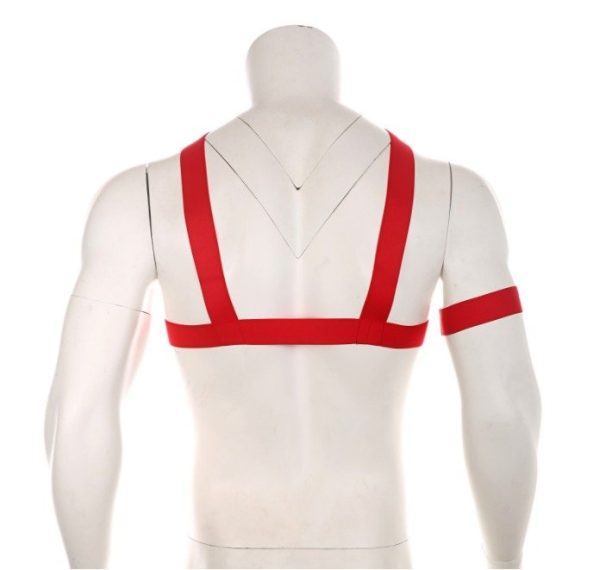 Arreio Masculino Em Elastico Vermelho Com Argola Harness BDSM - Image 2