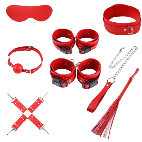 Kit Sadomasoquista com 7 Peças em Couro Sintético Vermelho – BONDAGE KITS - Image 3
