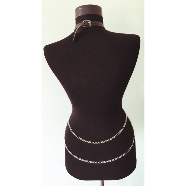 Colar Com Arreio Harness Couro Preto Com Cinto de Corrente Fetiche - Image 4