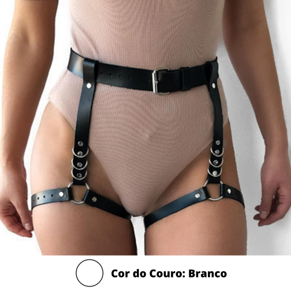 Arreio Cinturão Com Perneira Feminino Em Couro Branco Harness Sexy